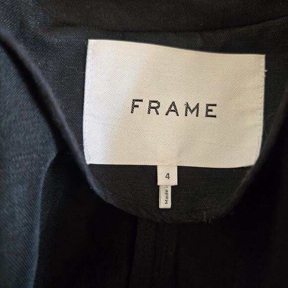 Frame Linen Blend Blazer Black One Button Closure Pleated Shoulder Pads Women 4 - Picture 11 of 13